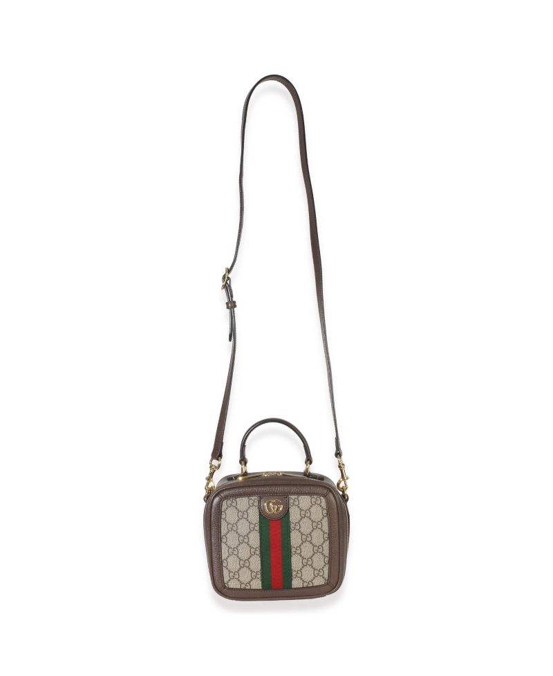 Beige Ebony GG Supreme Canvas Web Ophidia Mini Top Handle Shoulder Bag