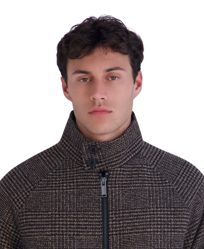 Men's Houndstooth Wool-Blend Bomber Modern-Fit Jacket