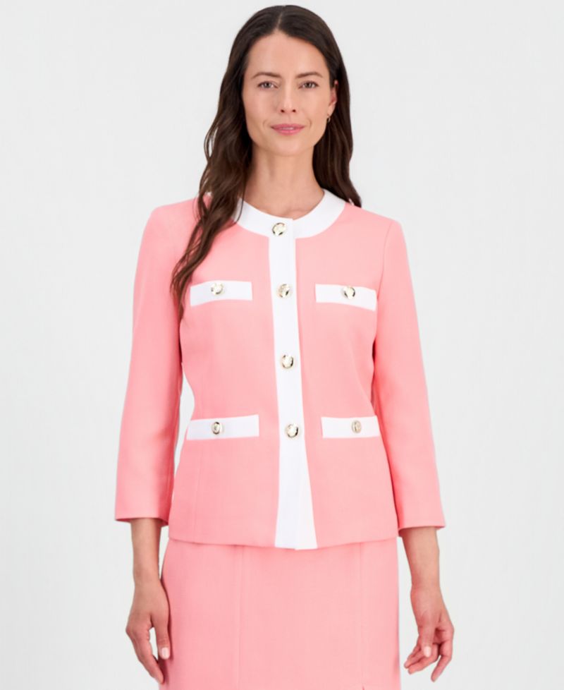 Women's Jewel-Neck Framed Jacket & Box-Pleat Pencil Skirt Suit