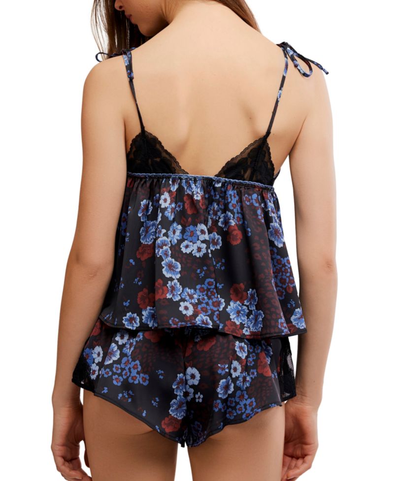 Women's Up At Dawn Square Neck Sheer-Lace Floral Top and Shorts Sleep Set