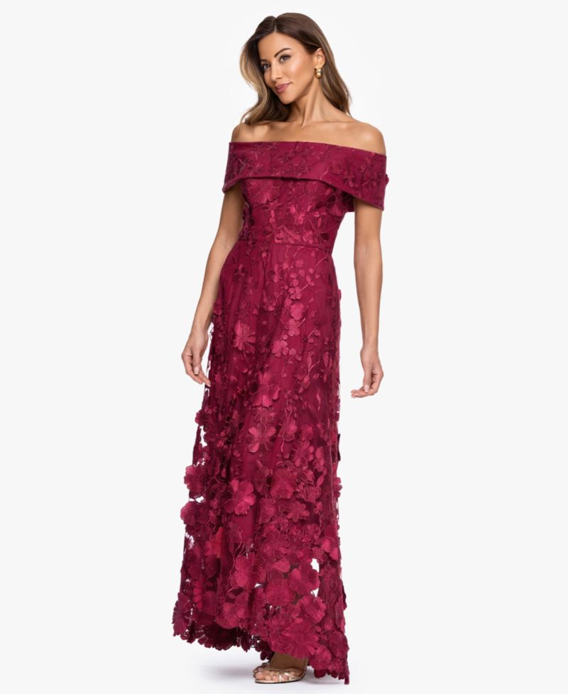 Women's Off-The-Shoulder Embroidered Floral Ball Gown
