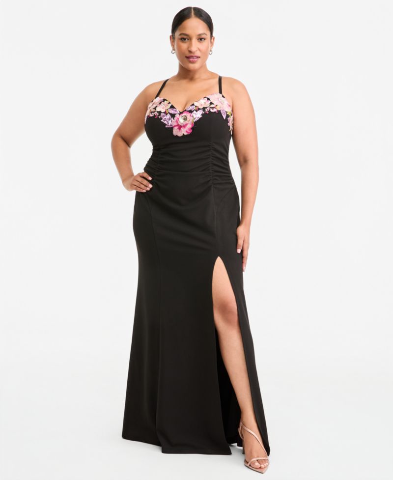 Plus Size Scuba Body-Con Sequined Embroidery Gown
