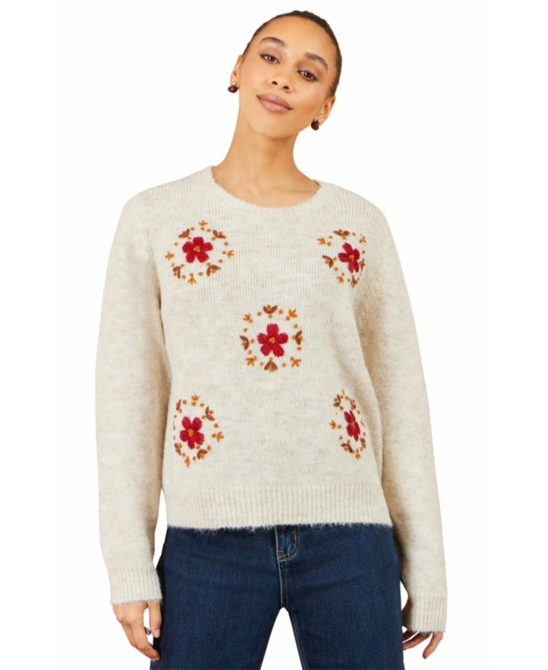 Women's Patch Floral Embroidered Relaxed Pullover