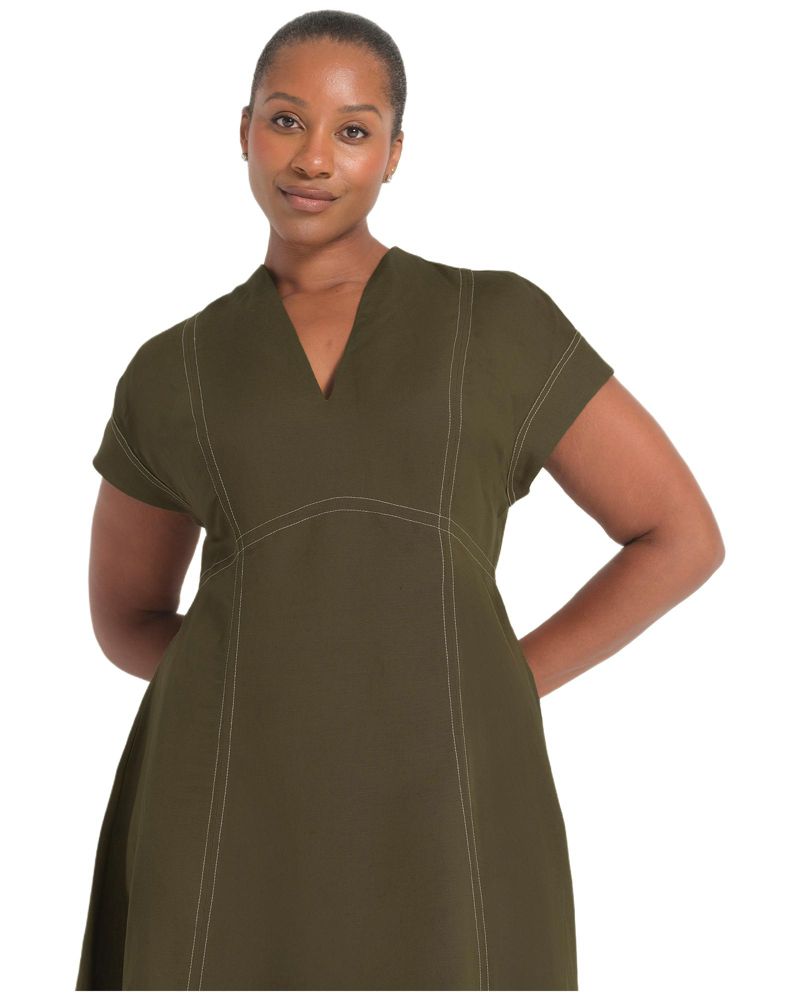 Plus Size Arden Contrast Stitch Linen Maxi Dress