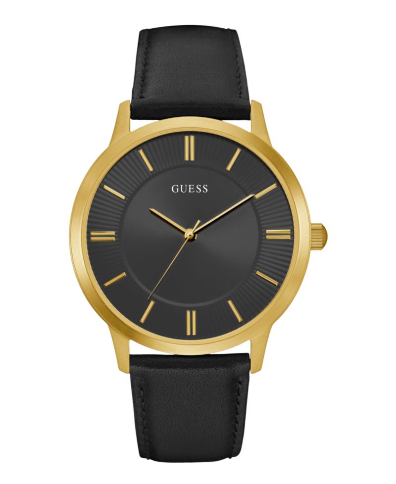 Men's Analog Black Leather Watch, 44mm
