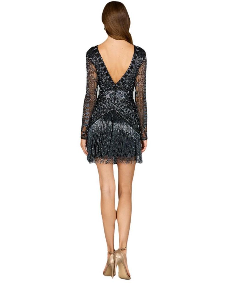 Women's High Neck Cocktail Dress with Long Sleeves