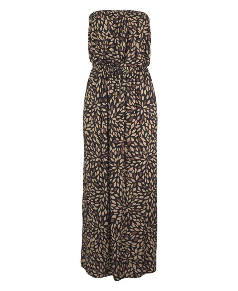 Women's Bandeau Printed Maxi Dress with Side Pockets