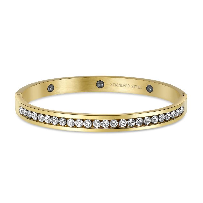 Stacking CZ Channel Set Bangle Bracelet CZ Silver Tone Stainless Steel