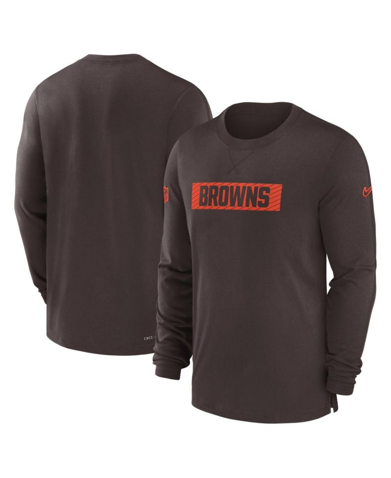 Men's Brown Cleveland Browns Sideline Player Performance Long Sleeve T-Shirt