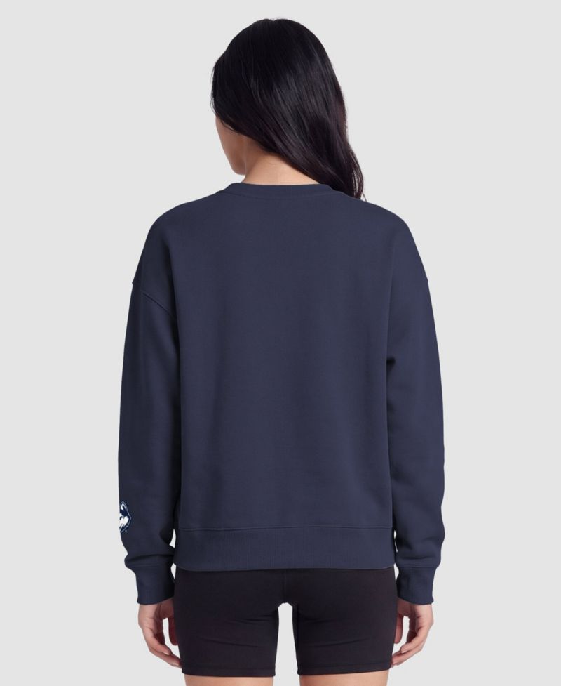Women's Navy UConn Huskies Fleece Crew Sweatshirt