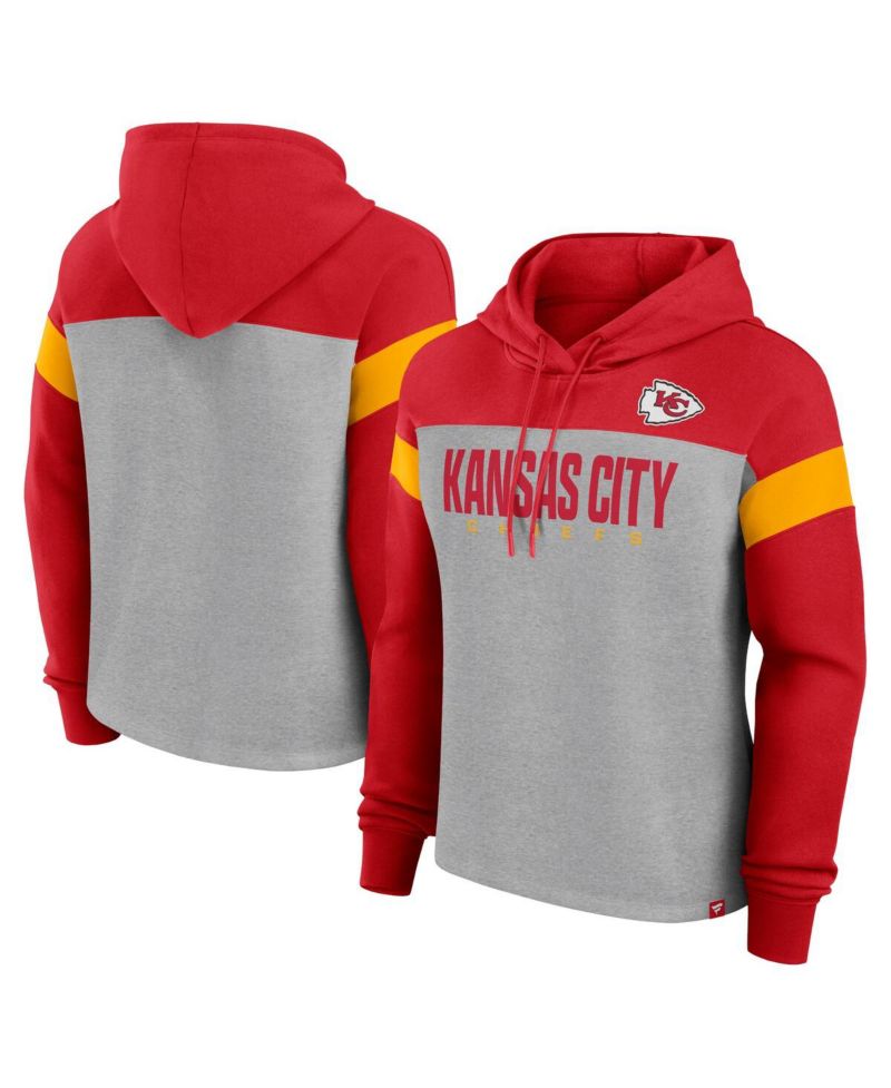 Women's Heather Gray/Red Kansas City Chiefs Bold Play Call Pullover Hoodie
