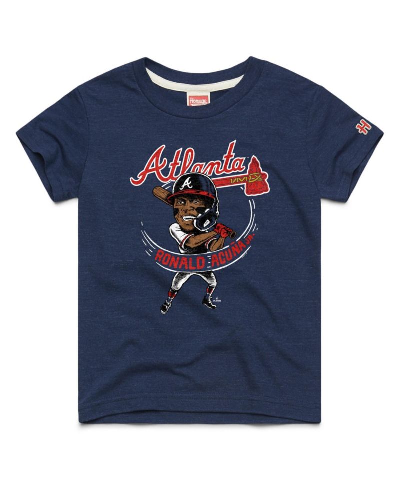 Big Boys and Girls Ronald Acu&ntilde;a Jr. Navy Atlanta Braves Caricature Tri-Blend T-Shirt