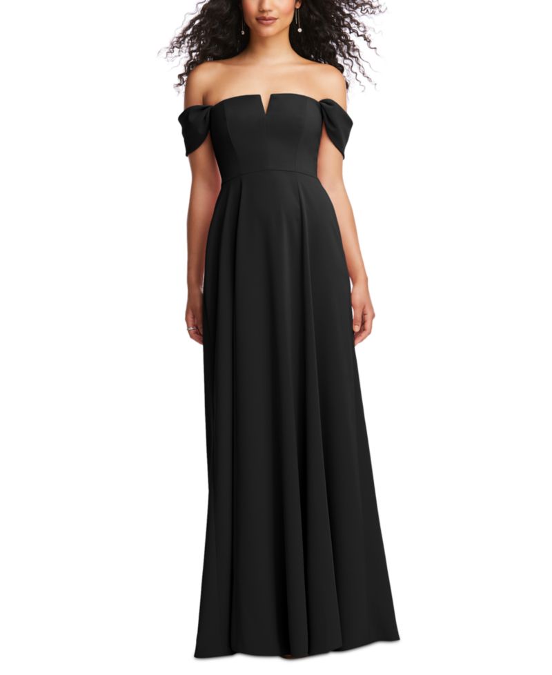 Women's Off-the-Shoulder Pleated Cap Sleeve A-line Maxi Dress