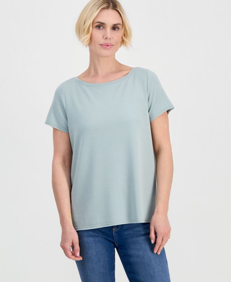 Petite LuxLounge Short-Sleeve Boat Neck Top