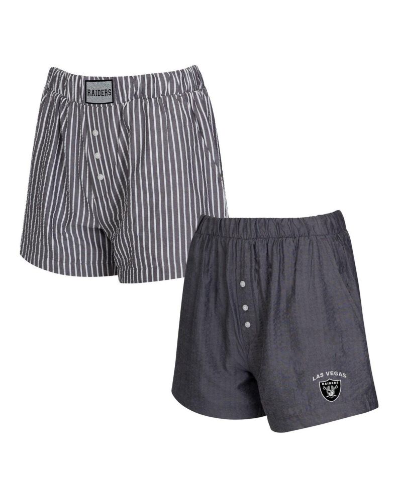 Women's 2-Pack Charcoal Las Vegas Raiders Stripes and Solids Boxer Shorts Set