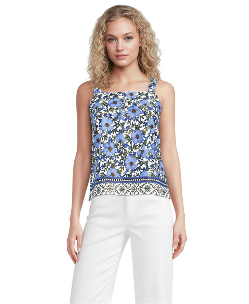 Women's Poplin Square Neck Sleeveless Shell