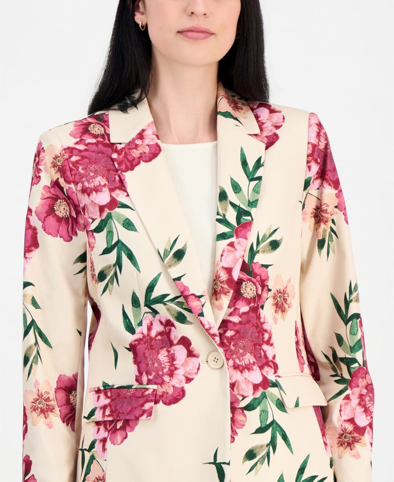 ASL Petite Printed Lapel Collar One-Button Blazer