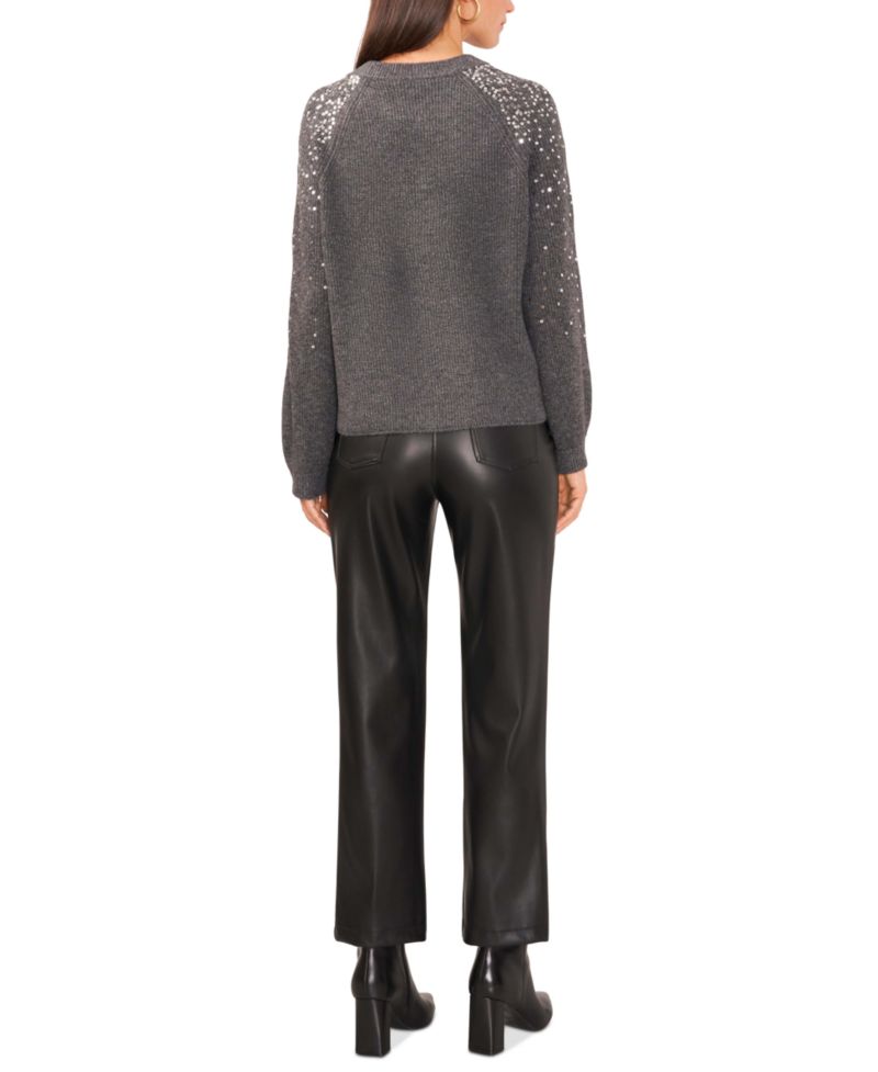 Women's Cozy Crewneck Sequined Raglan-Sleeve Sweater