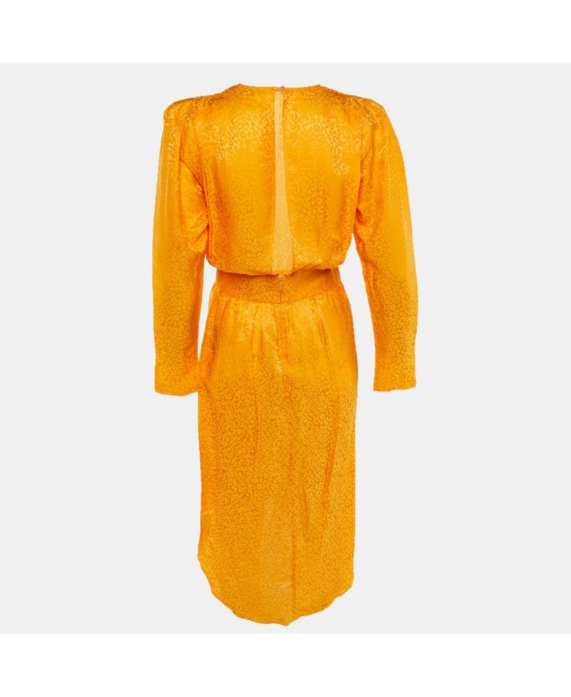 Women's Marigold Satin Jacquard Asymmetrical Midi Dress