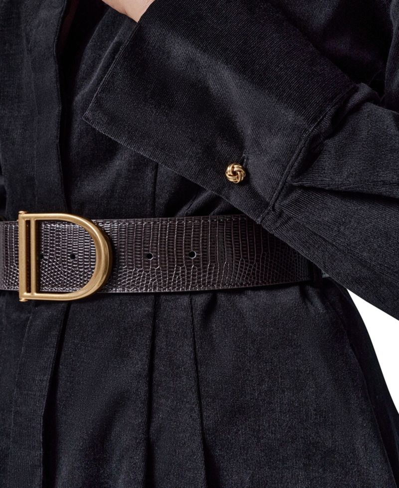 Women's Corduroy Long-Sleeve Belted Midi Shirtdress