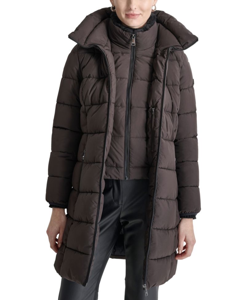 Women's Bibbed Hooded Zip-Front Puffer Coat
