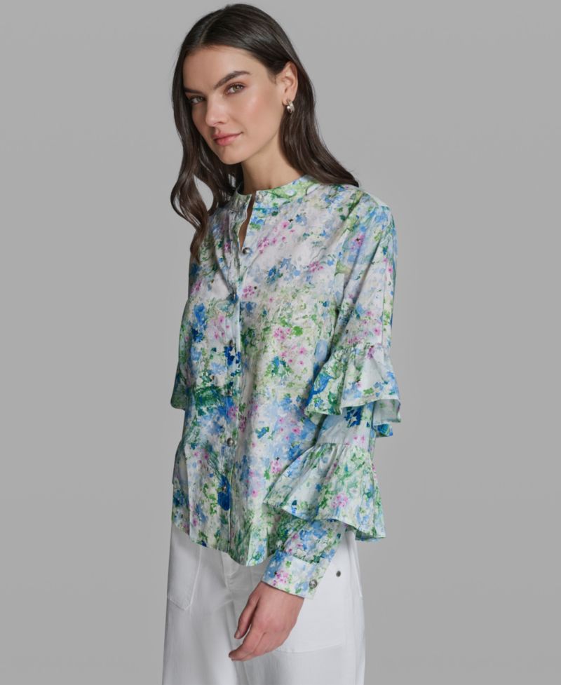 Women's Long-Sleeve Collared Printed Shirt