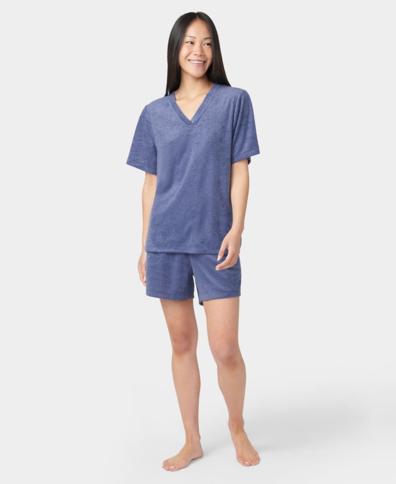 Women's French Terry Lounge Short-Sleeve T-Shirt and Boxer Shorts, 2-Piece Set