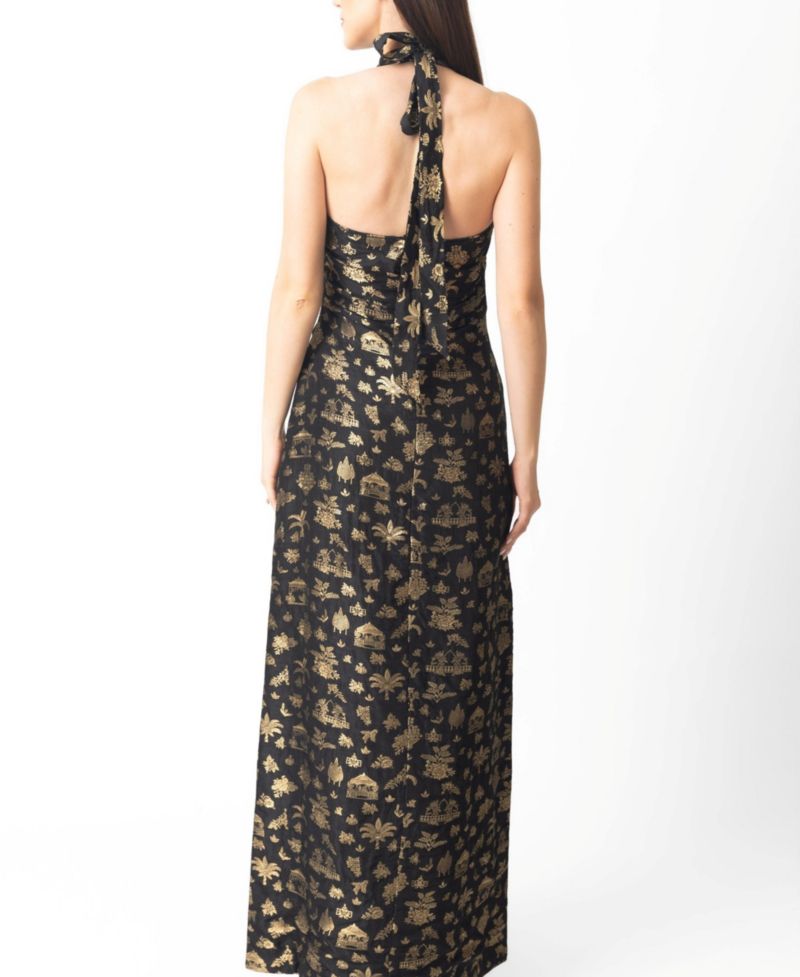 Women's Black and Gold Long Dress with Slit