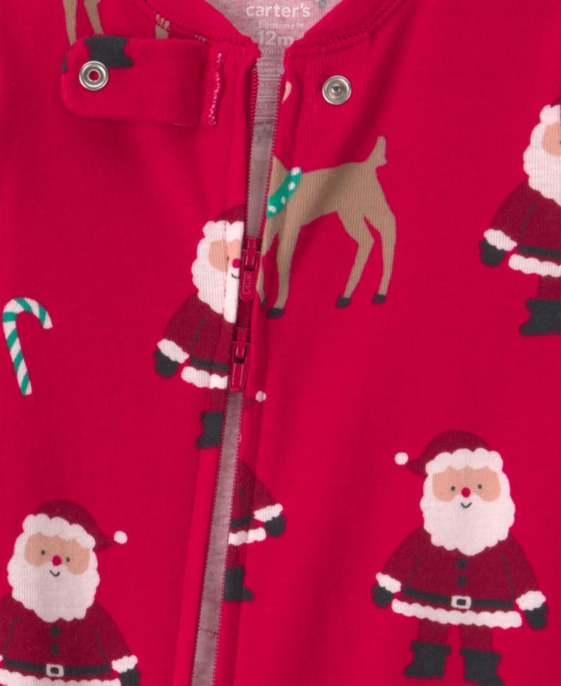 Boys' and Girls' 2-Way Zip Christmas Snug Fit Cotton Footed Pajama