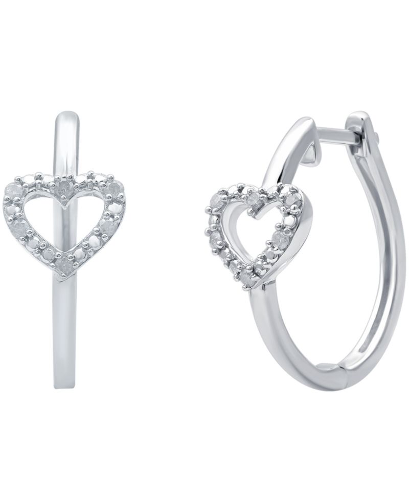 Diamond Heart Hoop Earrings (1/10 ct. t.w.) in Sterling Silver