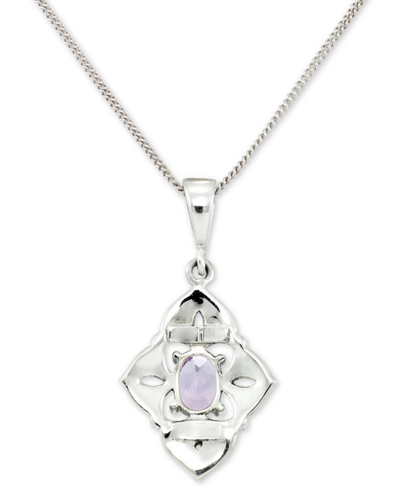 Amethyst (1/2 ct. t.w.) & Marcasite Flower 18" Pendant Necklace in Sterling Silver