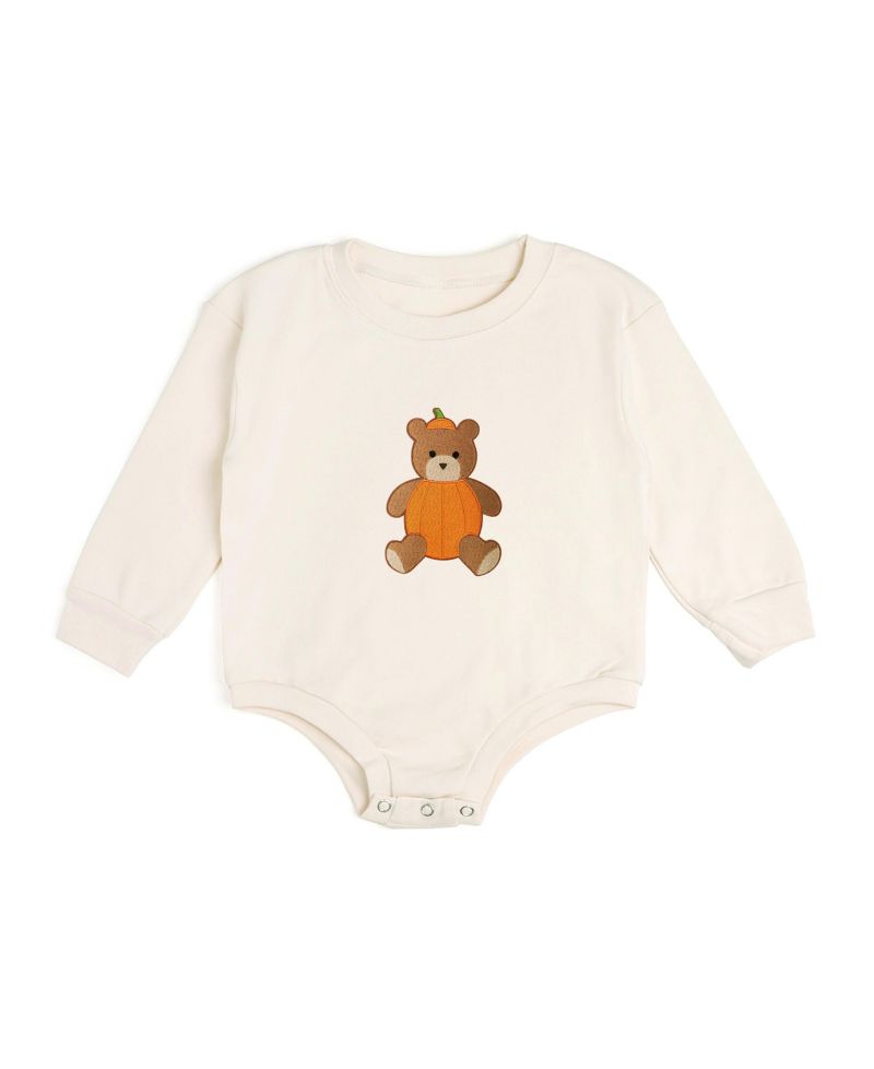 Baby Boys Pumpkin Teddy Bear Patch Long Sleeve Romper