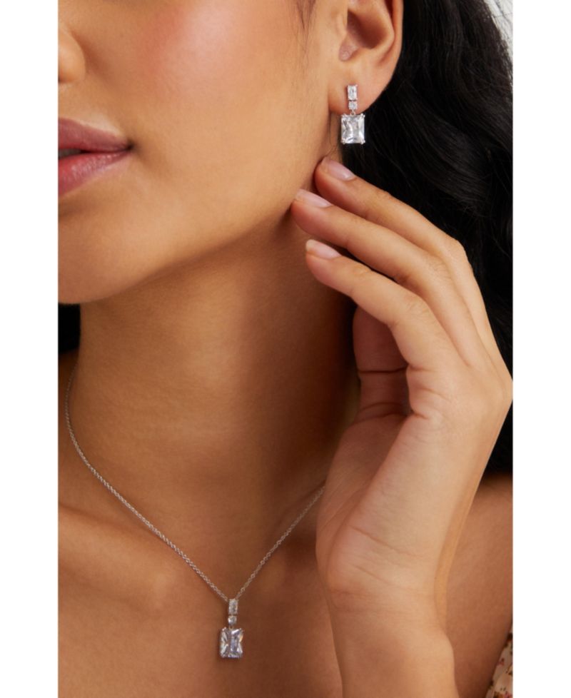 Cubic Zirconia Emerald Shape Cubic Zirconia Drop Earring