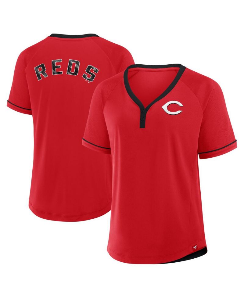 Women's Red Cincinnati Reds League Diva Star Raglan V-Neck T-Shirt