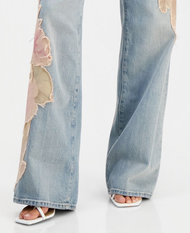 Women's Rey Floral Appliqu&eacute; Wide-Leg Jeans