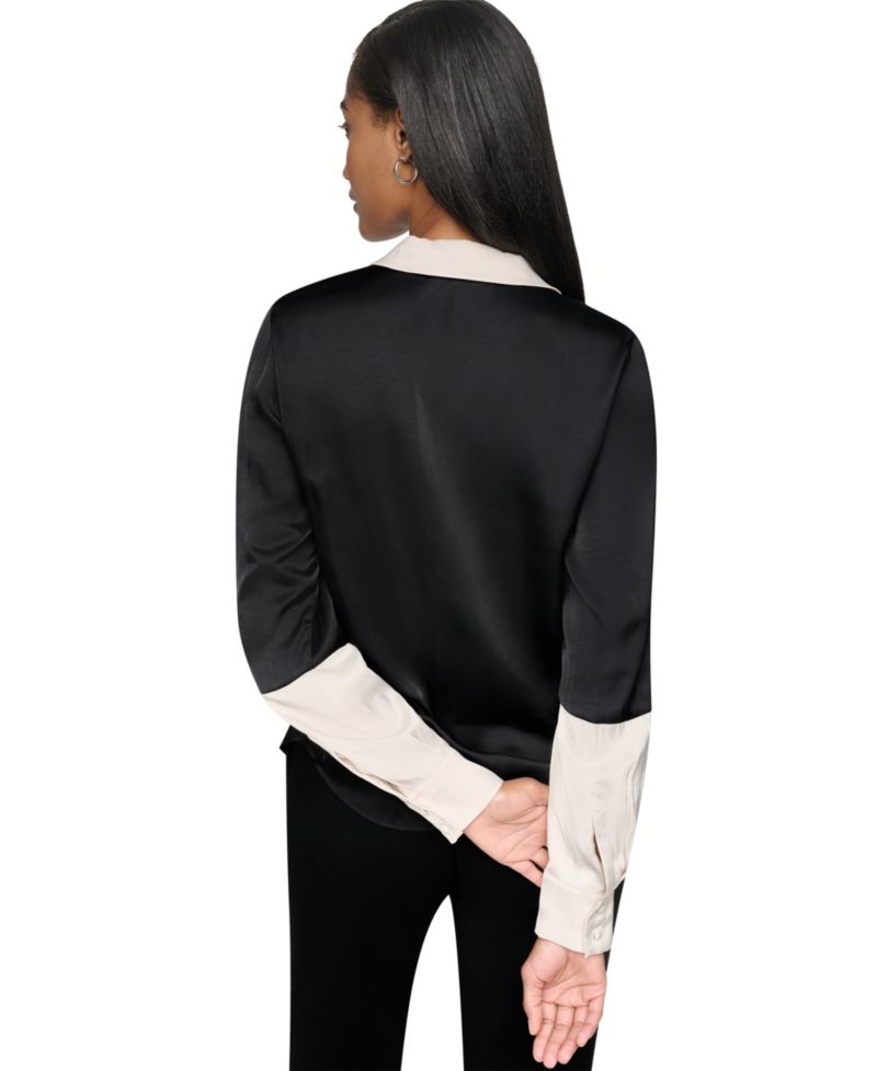Women's Park Satin Colorblock Long-Sleeve Blouse