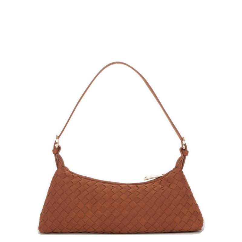 Woven Suede Baguette Bag with Crossbody Strap