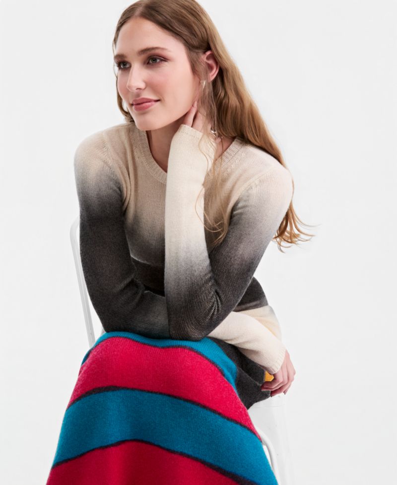 Women's Long-Sleeve Striped Wool-Blend Midi Sweater Dress