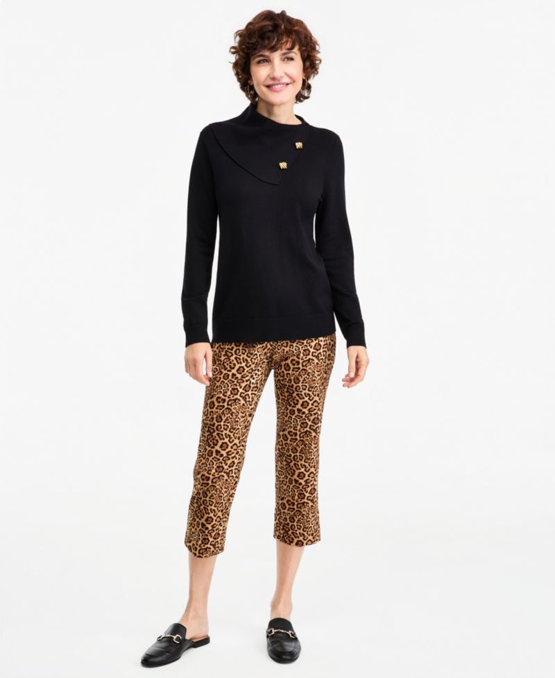 Petite Long-Sleeve Envelope-Neck Pullover Sweater