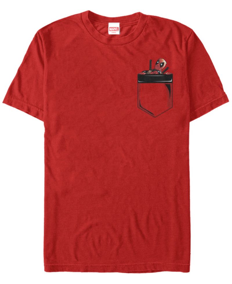 Marvel Men's Deadpool Peekaboo Faux Pocket Short Sleeve T-Shirt