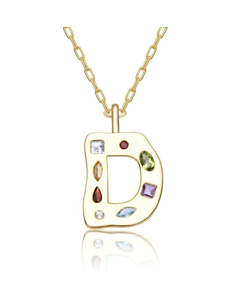 Unique 14K Gold Plated Multifaceted CZ Initial Pendant Necklace