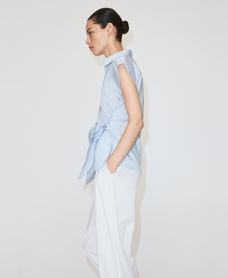 Women's Tie Detail Lyocell Striped Shirt