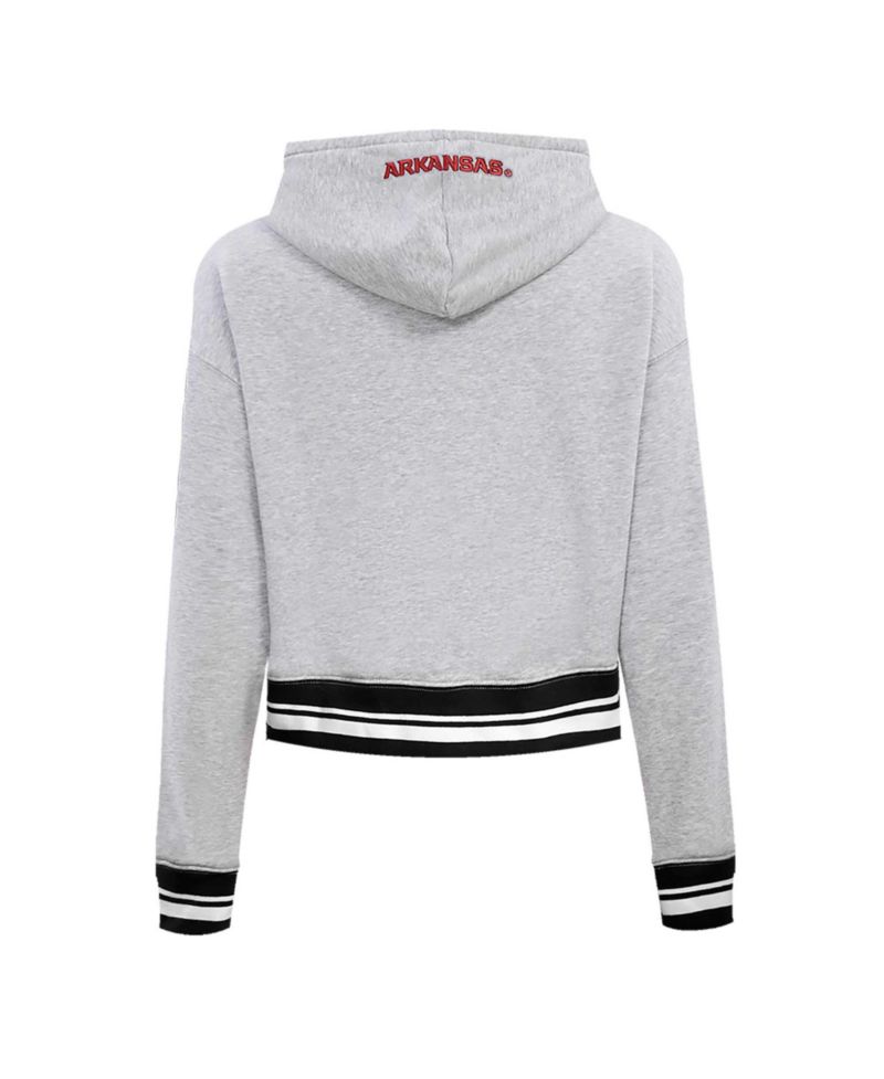 Women's Heather Gray Arkansas Razorbacks Script Tail Fleece Cropped Pullover Hoodie