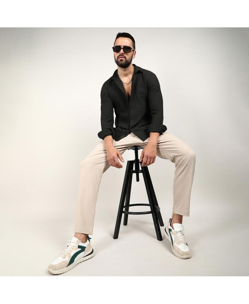 Men's Midnight Black Embossed Graph Check Shirt