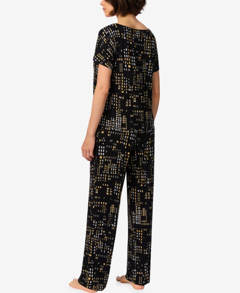 Women's Short-Sleeve Crewneck Pull-On Top and Pants Pajama Set