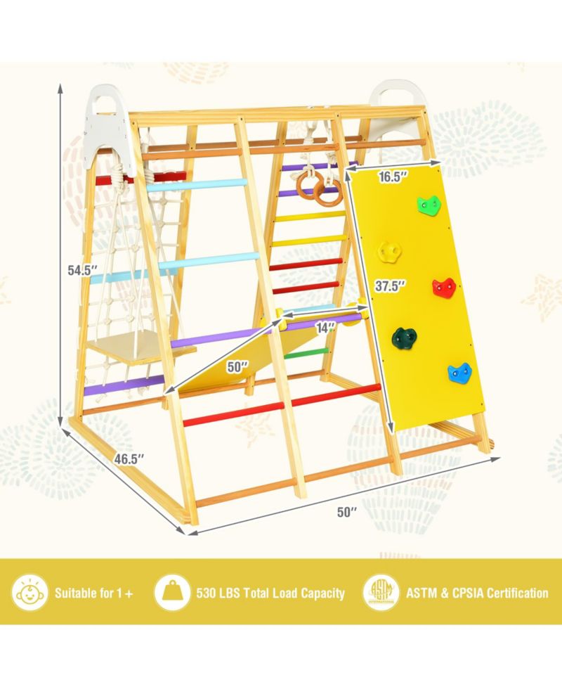 Ages 1+ 8-in-1 Wooden Indoor Jungle Gym Playset