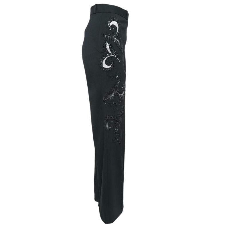Women's Black Cut-Out Embellished Cotton Trousers