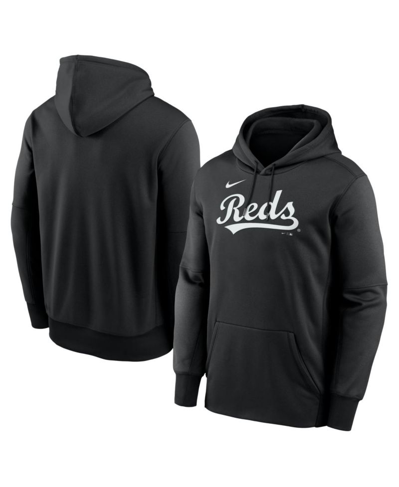 Men's Black Cincinnati Reds Primary Wordmark Therma Hoodie