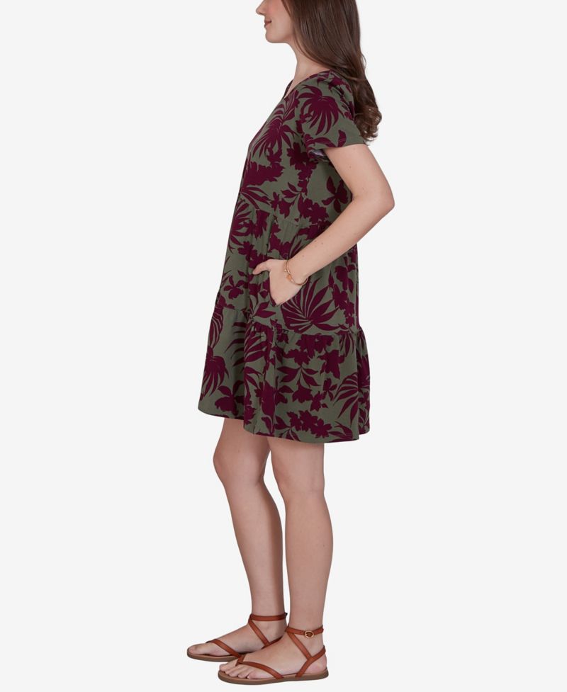 Petite Tropical Print Stretch Pocket Dress