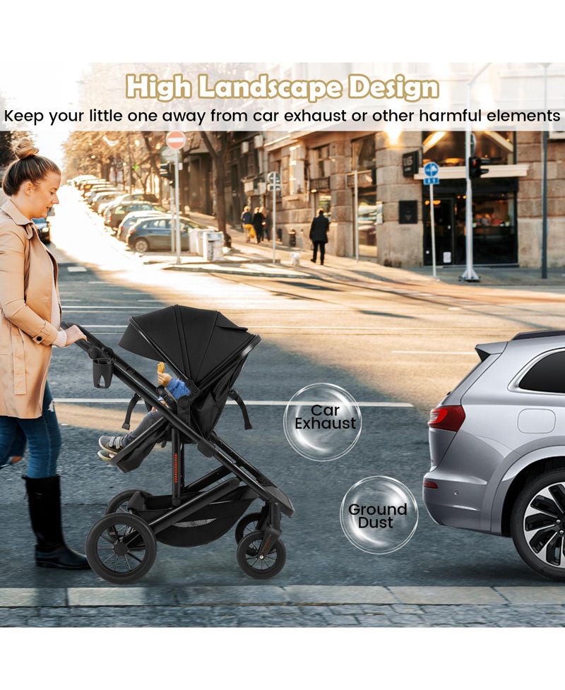 Toddler 3-in-1 Newborn Stroller Folding Convertible High Landscape Stroller